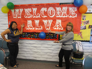 Tressy Snowden, 3rd Grade teacher, THE DECORATOR, and Alva celebrate the Circus Buzz in the teacher's lounge with totally amazing decorations and yummy food