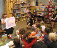 Comfy kids, stories, crayons and coloring sheets! We had time to read ALL three books!
