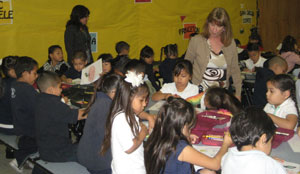 Students from kindergarten to 5th grade have fun with stories, writing, and drawing activities